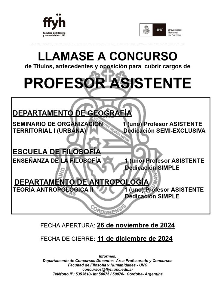 LLAMADO A CONCURSO público para cargos ASISTENTES Area Profesorado y