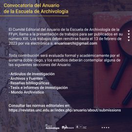 Convocatoria – Anuario de la Escuela de Archivología