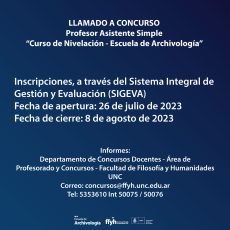 Llamado a concurso – Profesor Asistente Simple – Curso de Nivelación