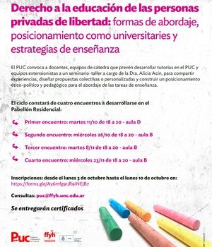 Seminario taller PUC : Derecho a la educación de las personas privadas de libertad: formas de abordaje, posicionamiento como universitaries y estrategias de enseñanza