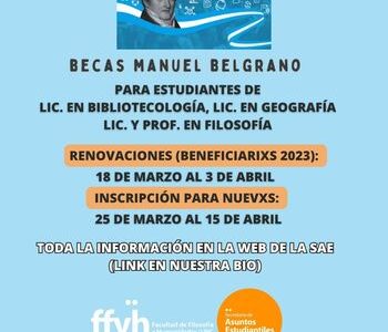 Becas Manuel Belgrano 2024 (estudiantes de Geografía, Bibliotecología y Filosofía)