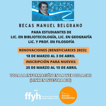 Becas Manuel Belgrano 2024 (estudiantes de Geografía, Bibliotecología y Filosofía)